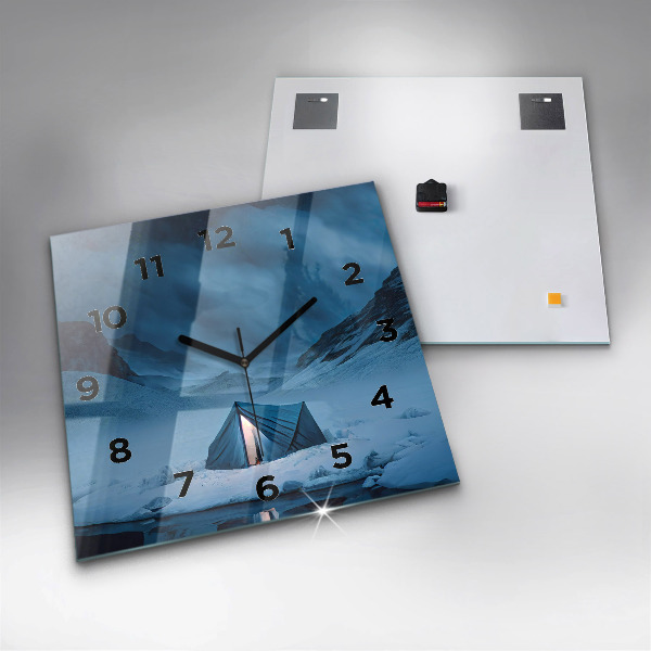 Square glass wall clock Tent in the mountains of Iceland