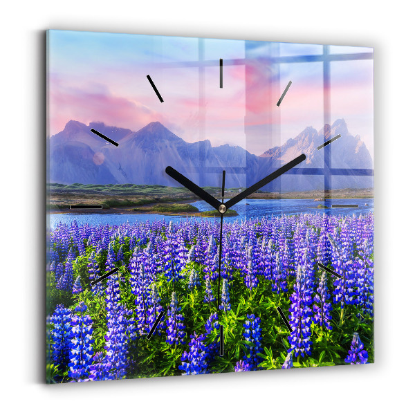 Square glass wall clock Mountain view Iceland