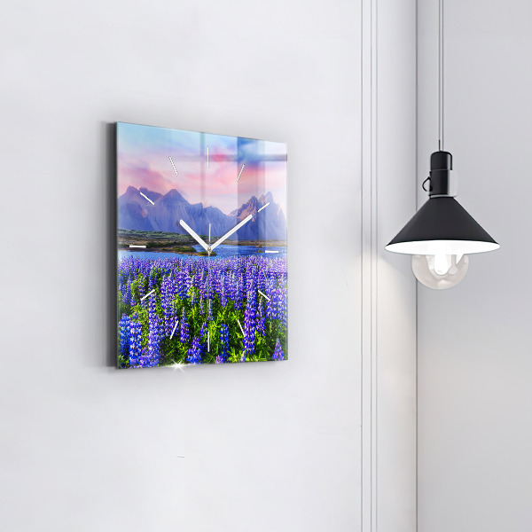 Square glass wall clock Mountain view Iceland