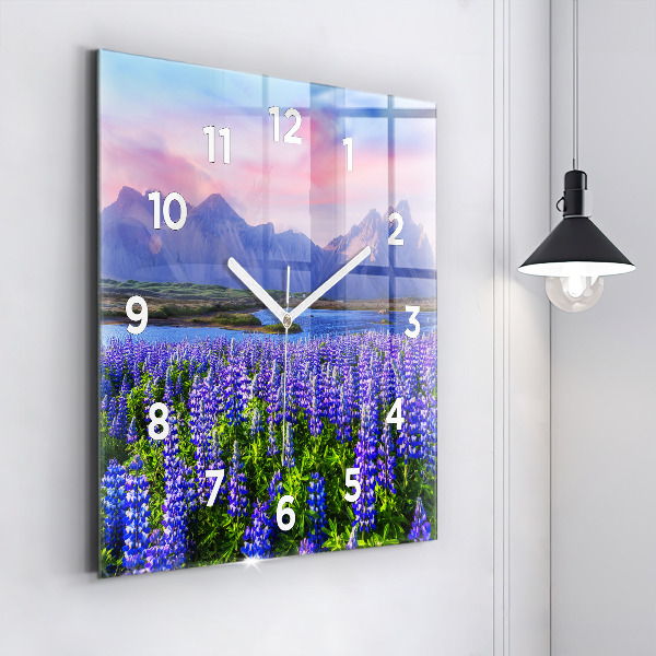 Square glass wall clock Mountain view Iceland