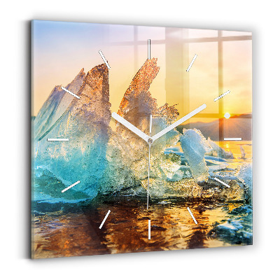Square glass wall clock Iceberg and sunrise
