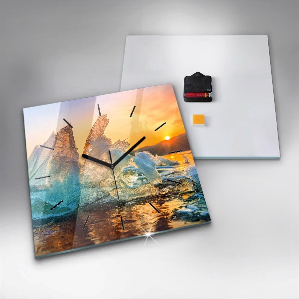 Square glass wall clock Iceberg and sunrise