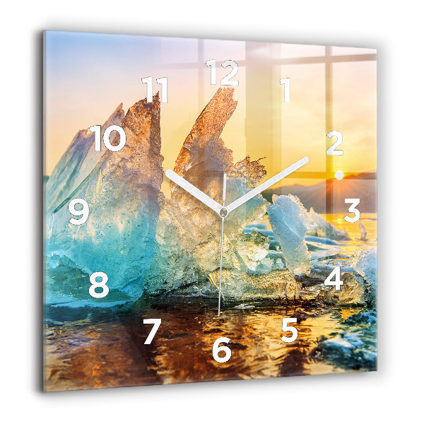 Square glass wall clock Iceberg and sunrise