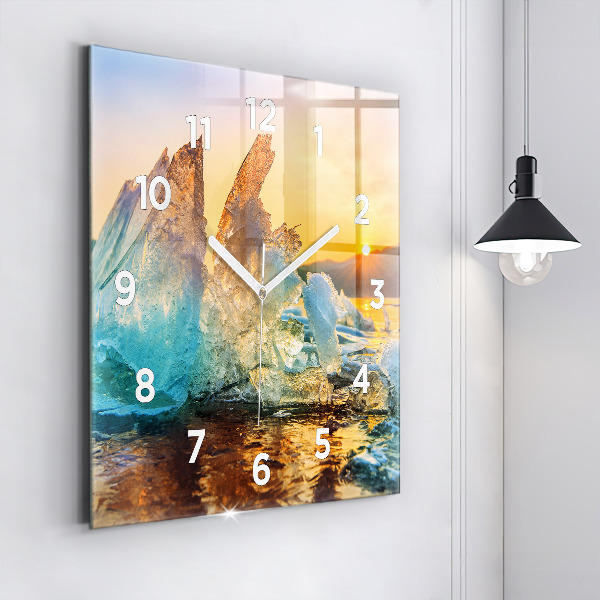 Square glass wall clock Iceberg and sunrise