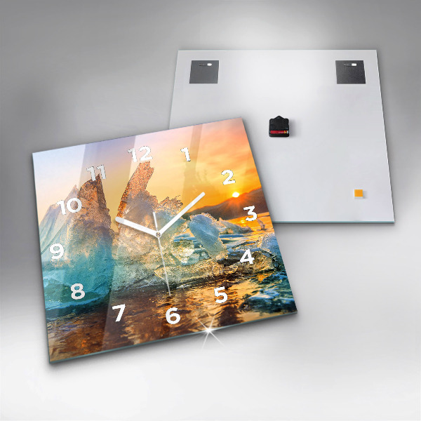 Square glass wall clock Iceberg and sunrise