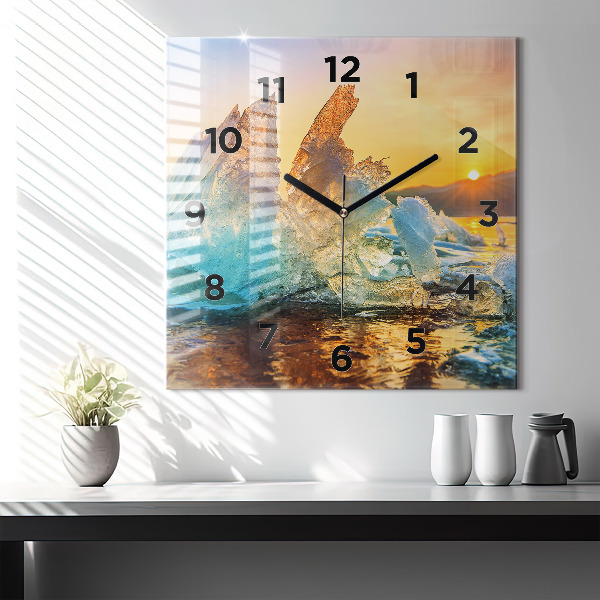 Square glass wall clock Iceberg and sunrise