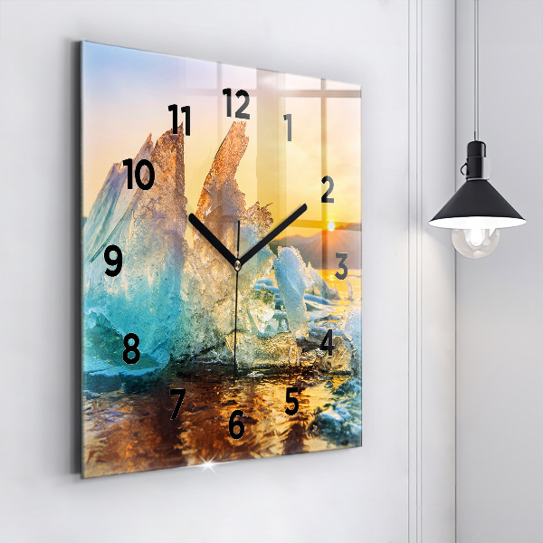 Square glass wall clock Iceberg and sunrise
