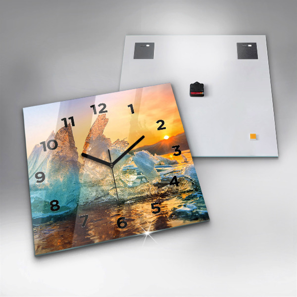 Square glass wall clock Iceberg and sunrise