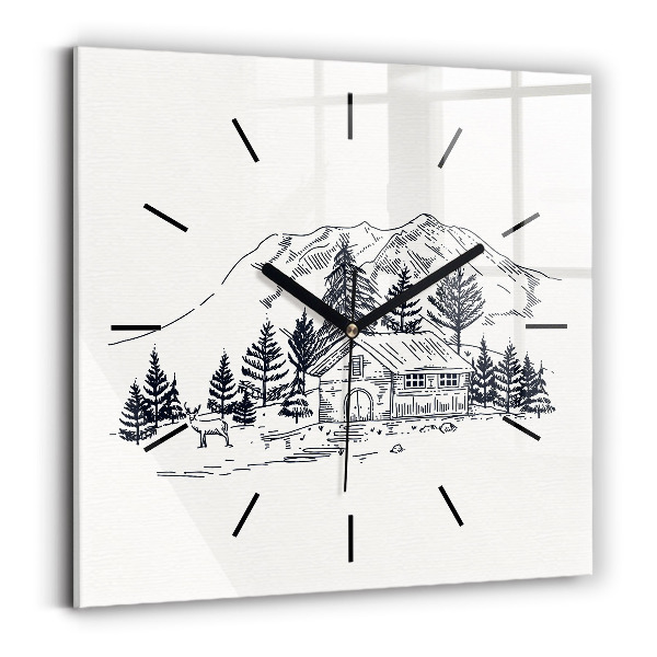 Square glass wall clock Cartoon town