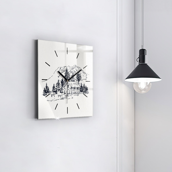Square glass wall clock Cartoon town