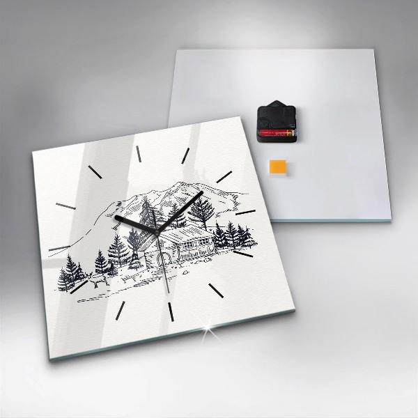 Square glass wall clock Cartoon town