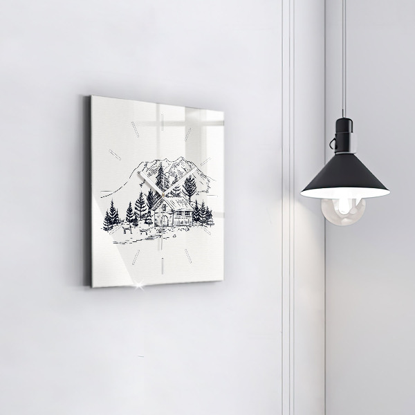 Square glass wall clock Cartoon town