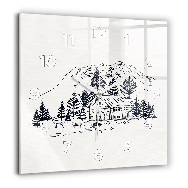 Square glass wall clock Cartoon town