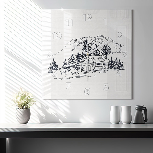 Square glass wall clock Cartoon town