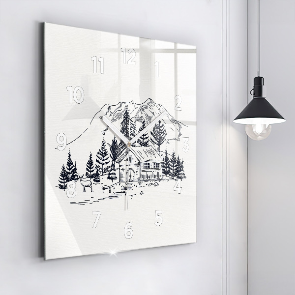 Square glass wall clock Cartoon town