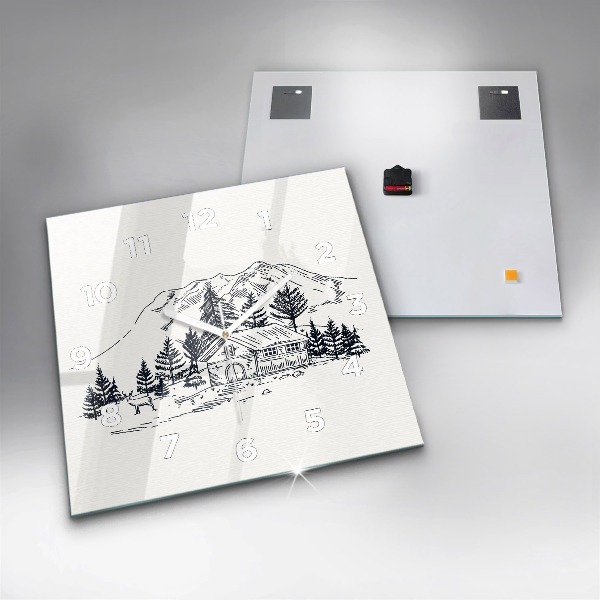 Square glass wall clock Cartoon town