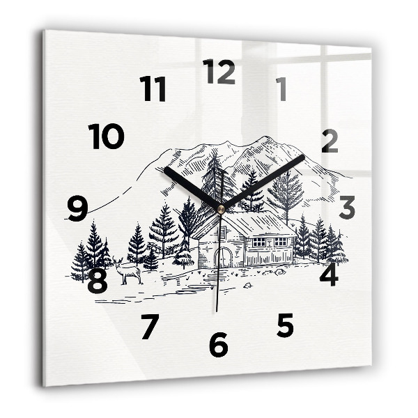 Square glass wall clock Cartoon town