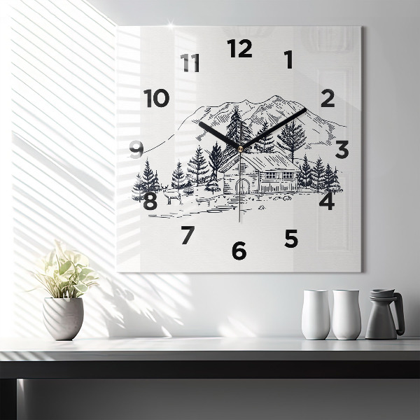 Square glass wall clock Cartoon town