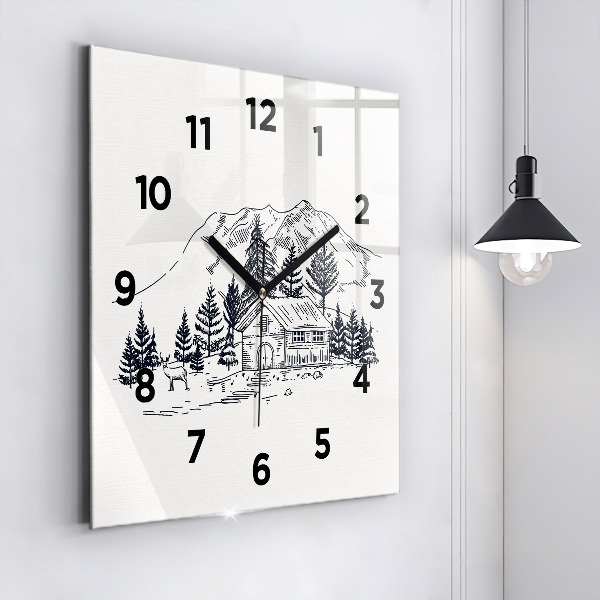 Square glass wall clock Cartoon town