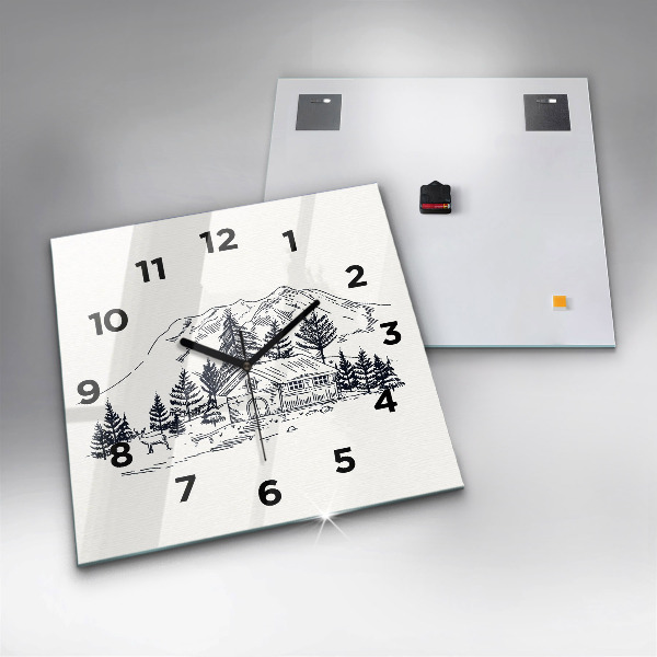 Square glass wall clock Cartoon town