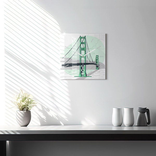 Square glass wall clock Green Bridge