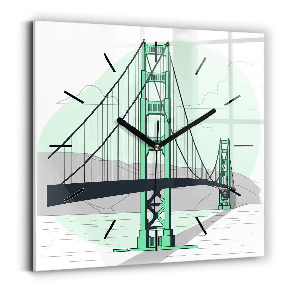 Square glass wall clock Green Bridge