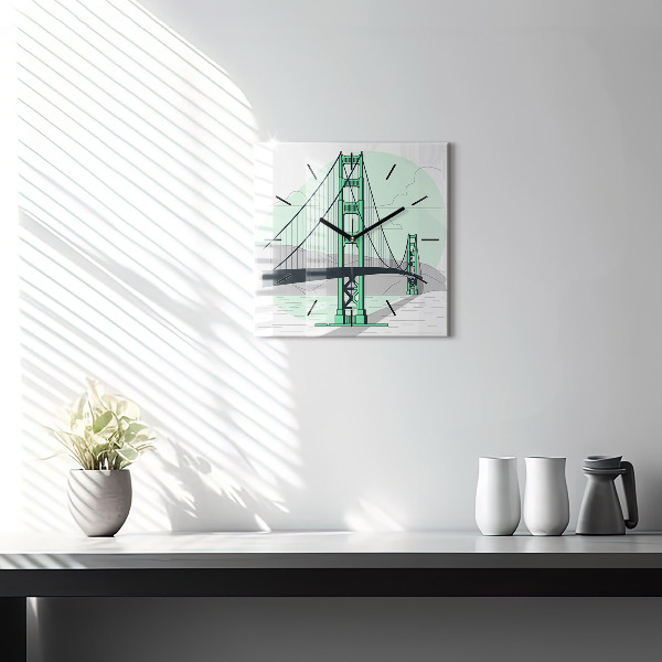 Square glass wall clock Green Bridge