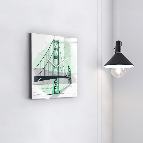 Square glass wall clock Green Bridge