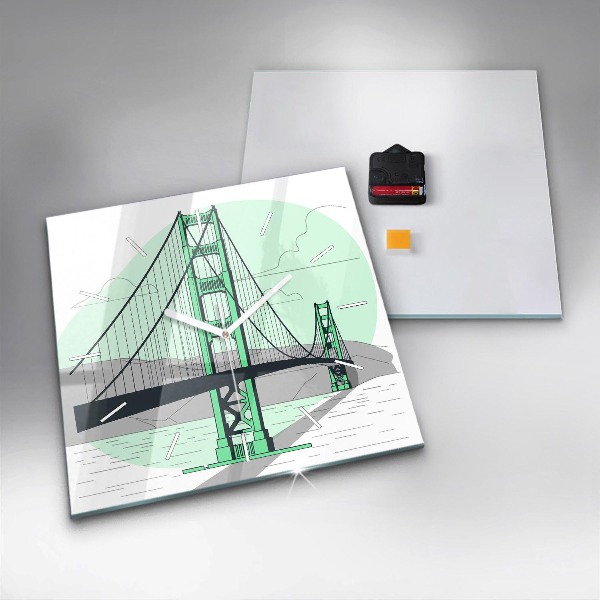 Square glass wall clock Green Bridge