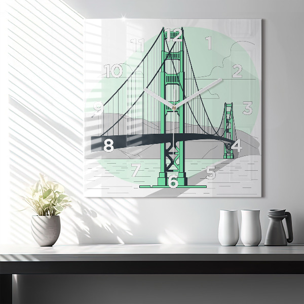 Square glass wall clock Green Bridge