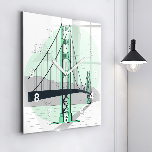 Square glass wall clock Green Bridge