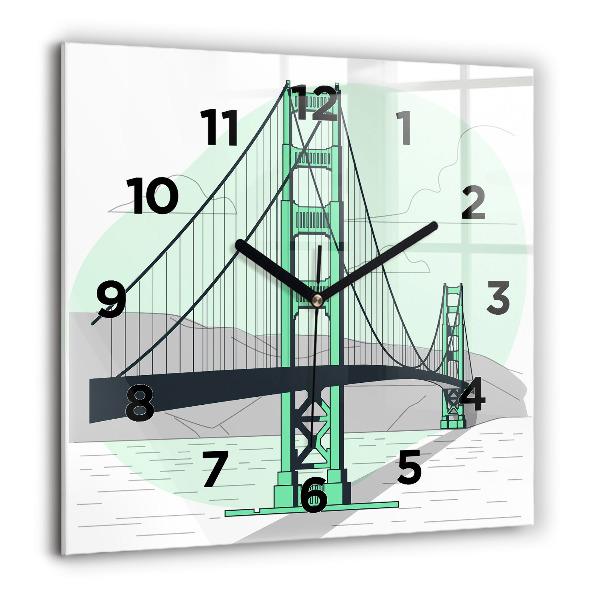 Square glass wall clock Green Bridge