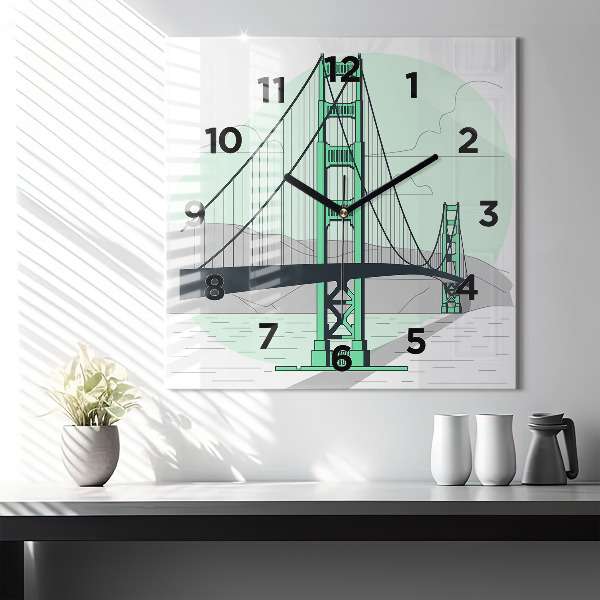 Square glass wall clock Green Bridge