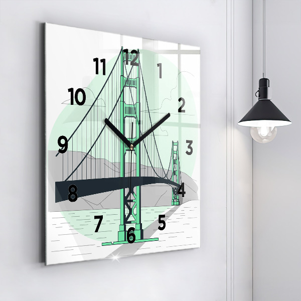 Square glass wall clock Green Bridge