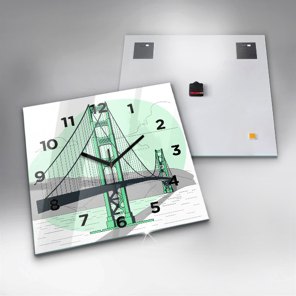 Square glass wall clock Green Bridge