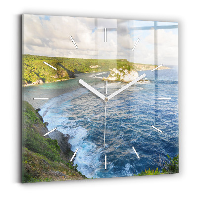 Square glass wall clock Ocean Coast