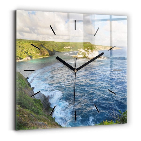 Square glass wall clock Ocean Coast