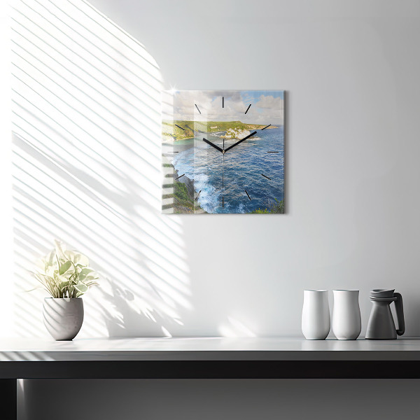 Square glass wall clock Ocean Coast