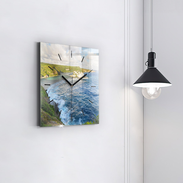 Square glass wall clock Ocean Coast