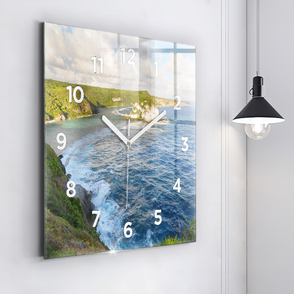 Square glass wall clock Ocean Coast