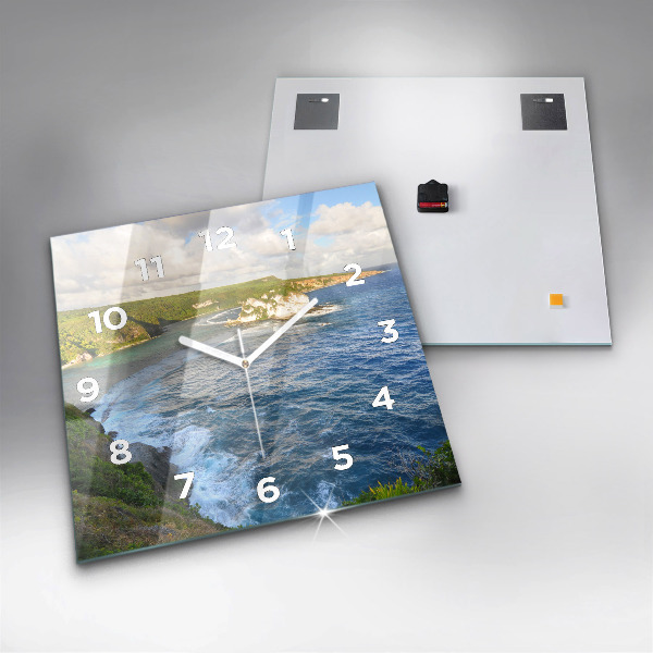 Square glass wall clock Ocean Coast