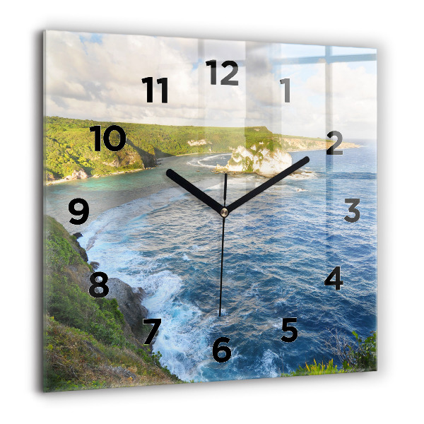 Square glass wall clock Ocean Coast