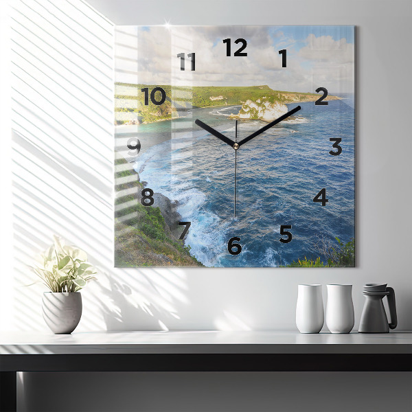 Square glass wall clock Ocean Coast