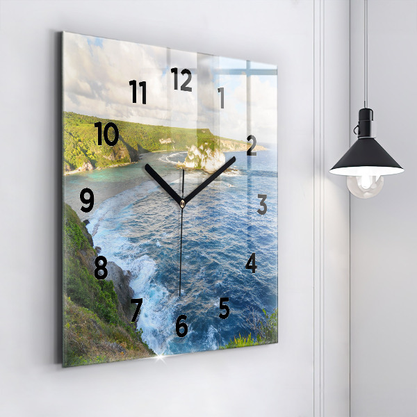 Square glass wall clock Ocean Coast