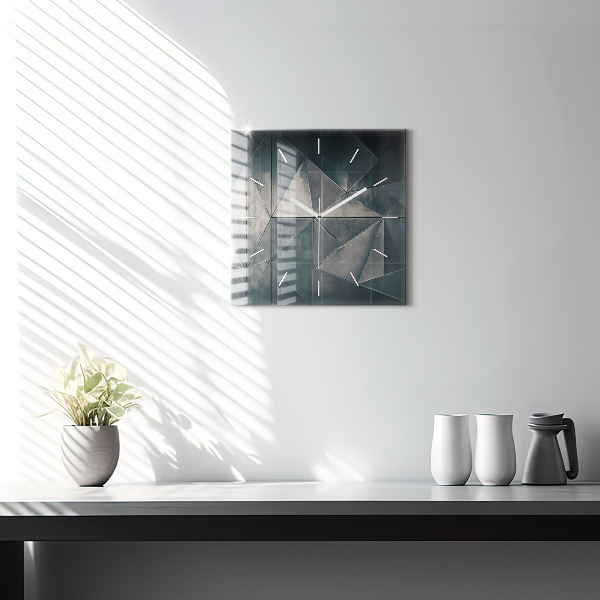 Square glass wall clock Metal abstract triangles