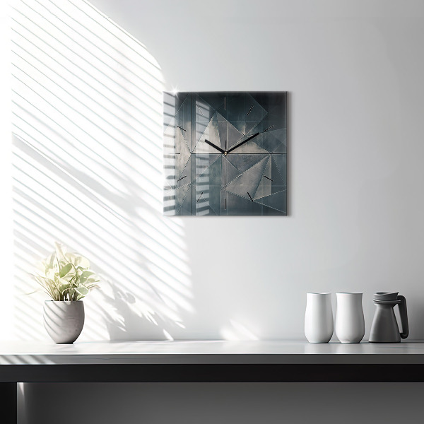 Square glass wall clock Metal abstract triangles