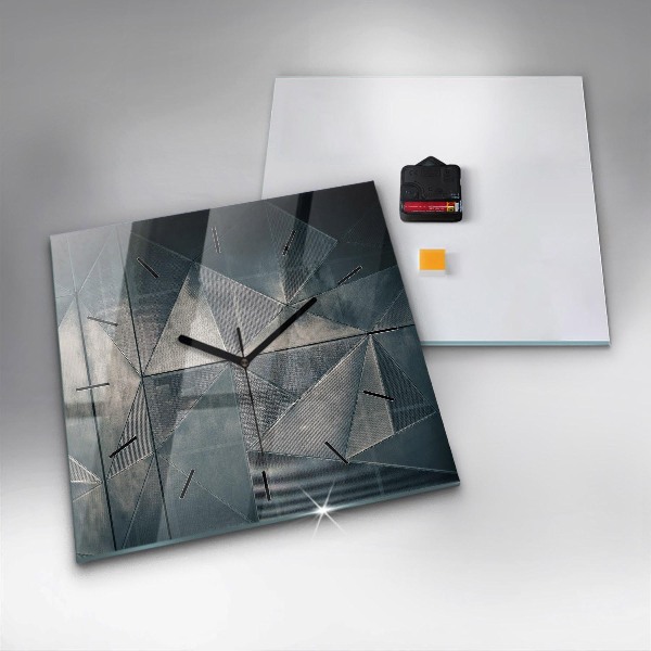 Square glass wall clock Metal abstract triangles