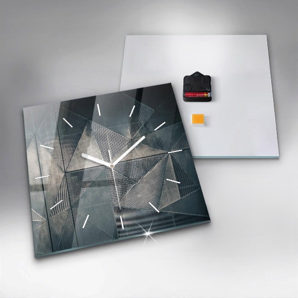 Square glass wall clock Metal abstract triangles