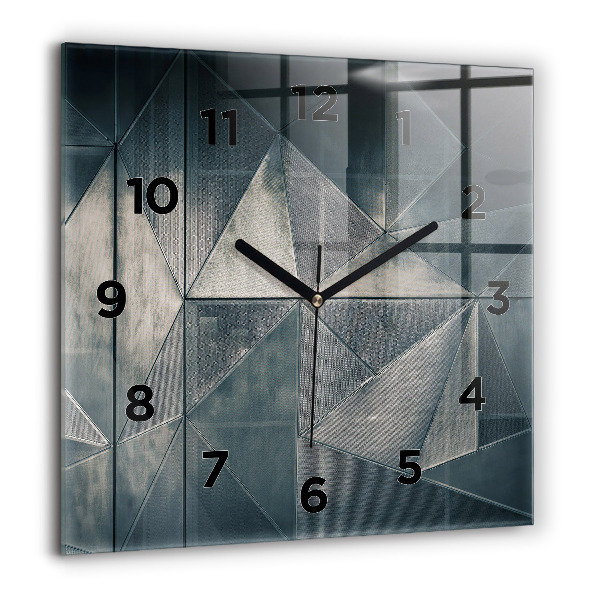 Square glass wall clock Metal abstract triangles