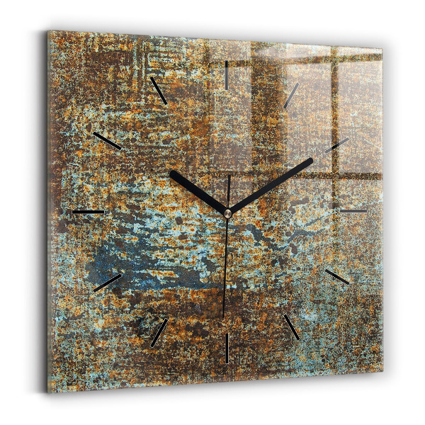Square glass wall clock Old Metal Texture